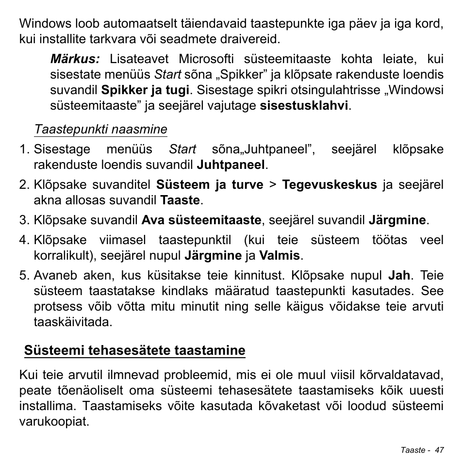 Süsteemi tehasesätete taastamine | Acer Aspire M3-581TG User Manual | Page 2415 / 3478