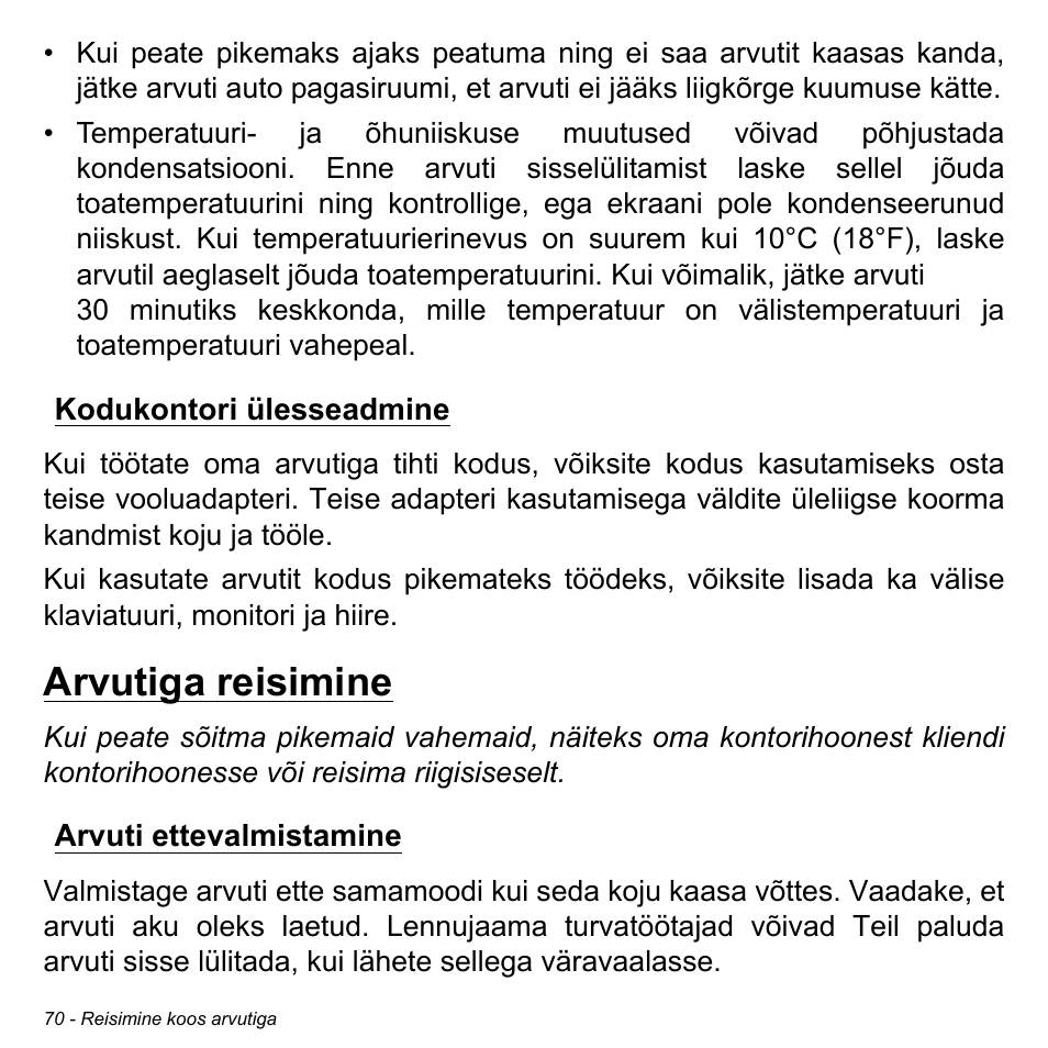 Kodukontori ülesseadmine, Arvutiga reisimine, Arvuti ettevalmistamine | Acer Aspire M3-581TG User Manual | Page 2438 / 3478