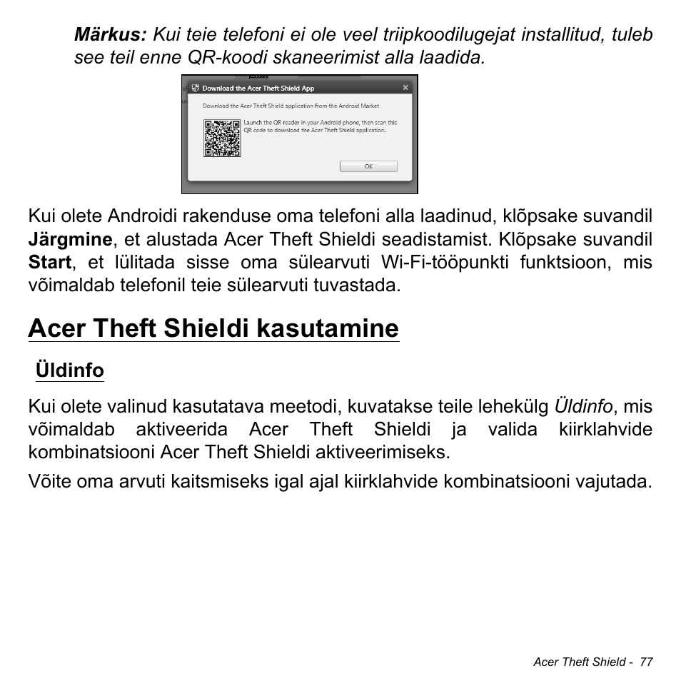 Acer theft shieldi kasutamine, Üldinfo | Acer Aspire M3-581TG User Manual | Page 2445 / 3478