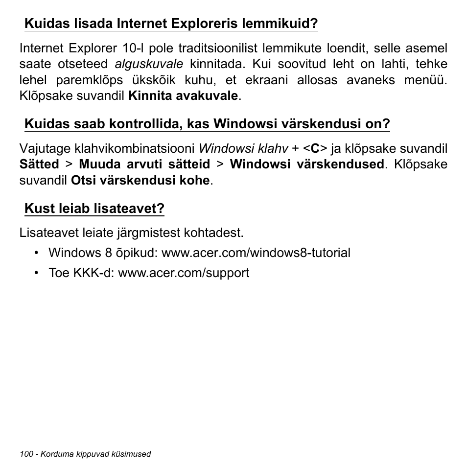 Kuidas lisada internet exploreris lemmikuid, Kust leiab lisateavet | Acer Aspire M3-581TG User Manual | Page 2468 / 3478