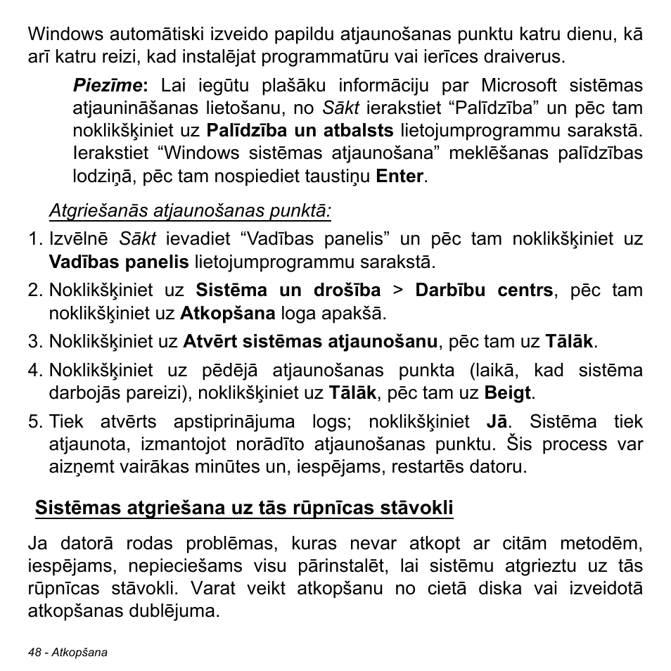 Sistēmas atgriešana uz tās rūpnīcas stāvokli | Acer Aspire M3-581TG User Manual | Page 2526 / 3478