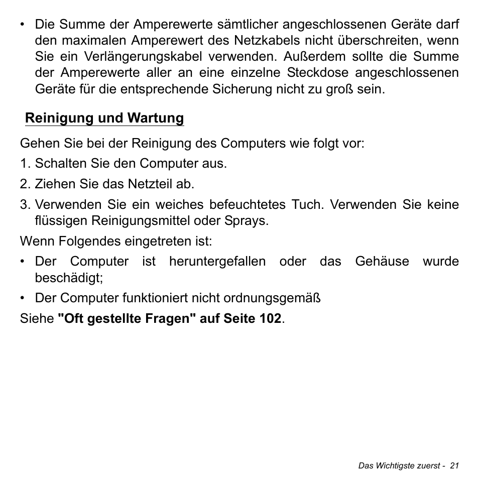 Reinigung und wartung | Acer Aspire M3-581TG User Manual | Page 253 / 3478
