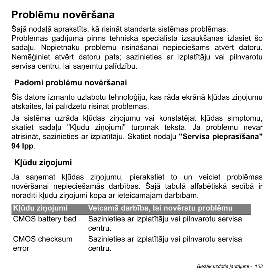 Problēmu novēršana, Padomi problēmu novēršanai, Kļūdu ziņojumi | Padomi problēmu novēršanai kļūdu ziņojumi | Acer Aspire M3-581TG User Manual | Page 2581 / 3478