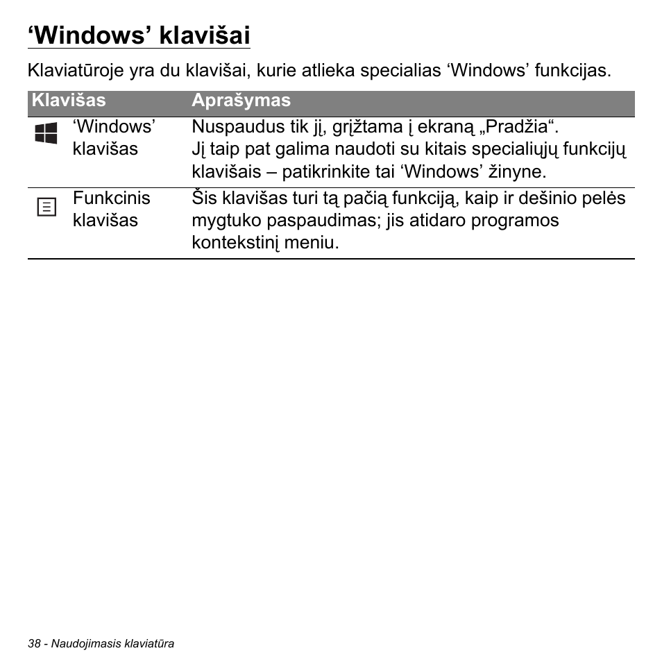 Windows’ klavišai | Acer Aspire M3-581TG User Manual | Page 2628 / 3478