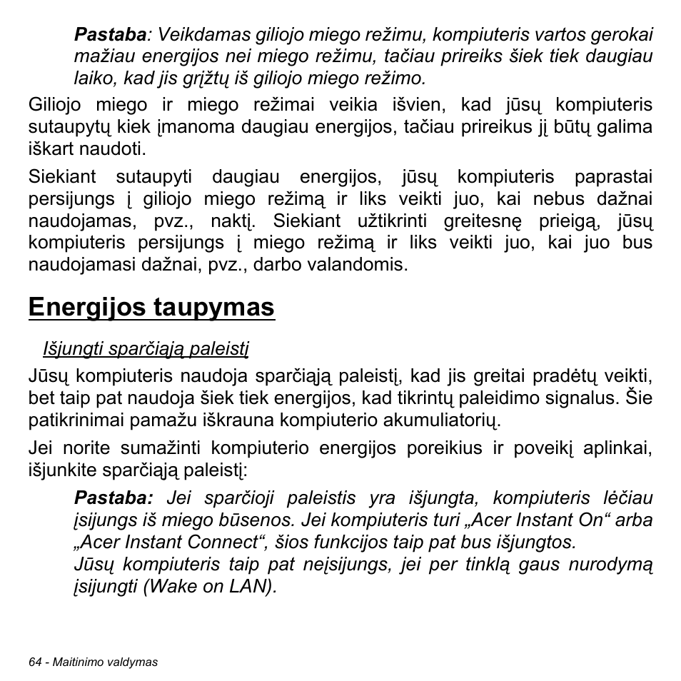 Energijos taupymas | Acer Aspire M3-581TG User Manual | Page 2654 / 3478