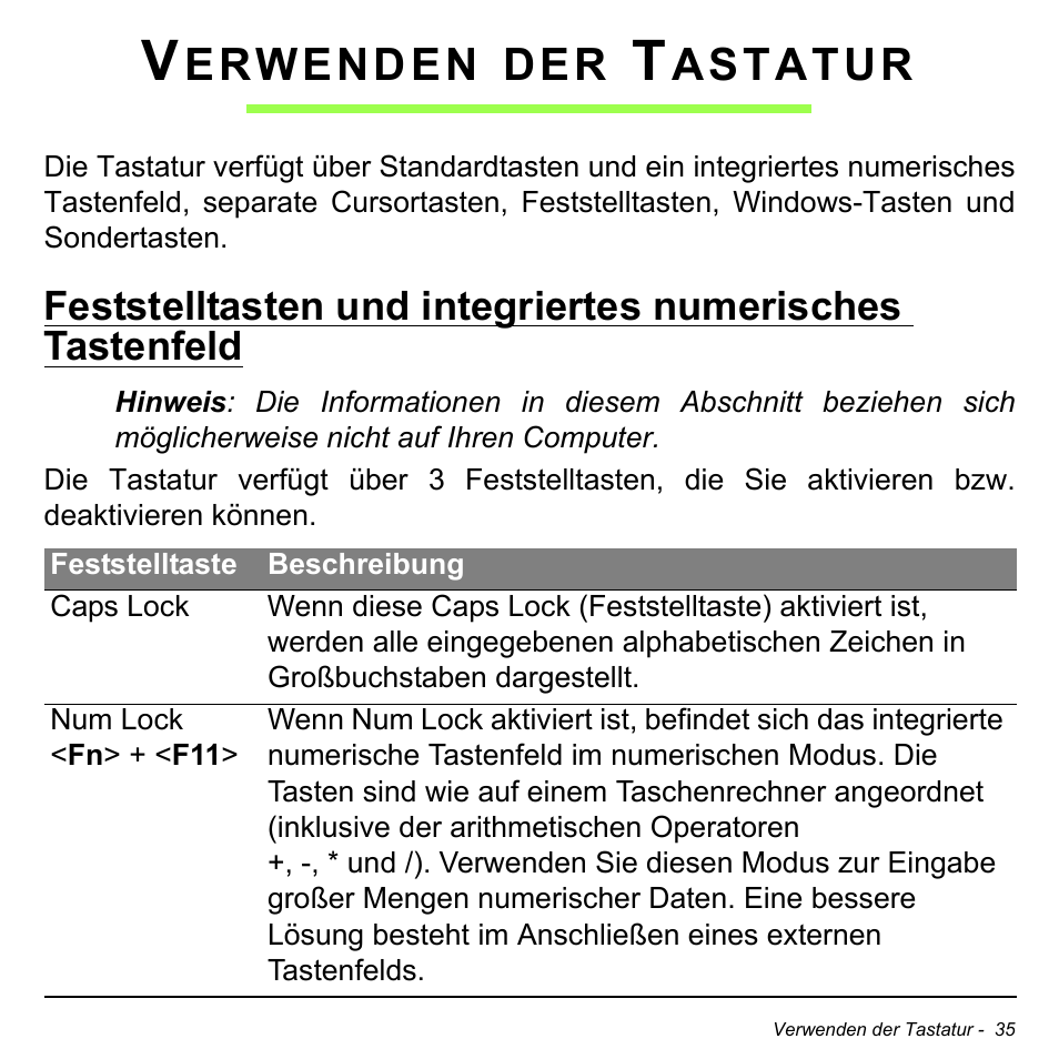 Verwenden der tastatur, Erwenden, Astatur | Acer Aspire M3-581TG User Manual | Page 267 / 3478