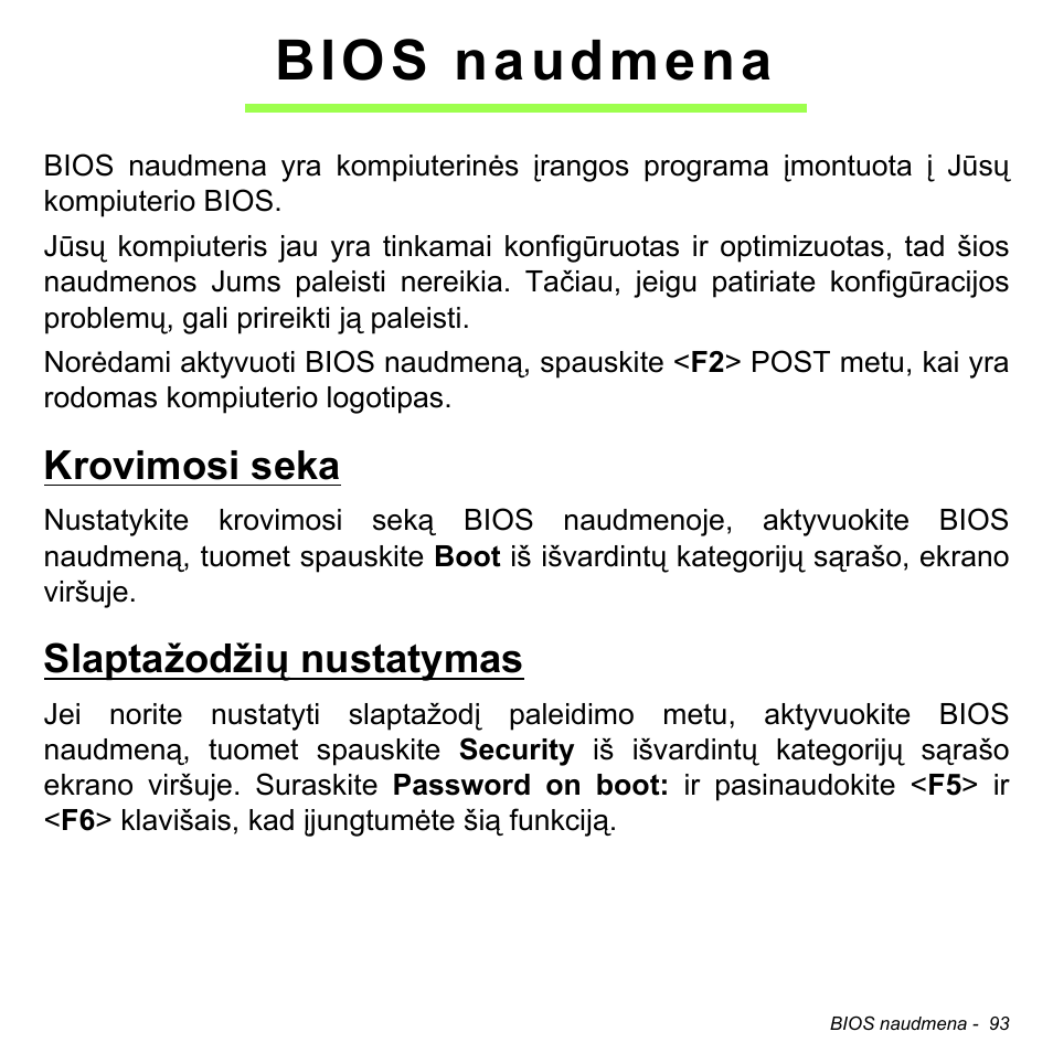 Bios naudmena, Krovimosi seka, Slaptažodžių nustatymas | Krovimosi seka slaptažodžių nustatymas | Acer Aspire M3-581TG User Manual | Page 2683 / 3478