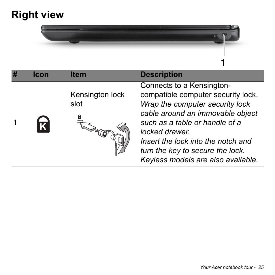 Right view | Acer Aspire M3-581TG User Manual | Page 27 / 3478
