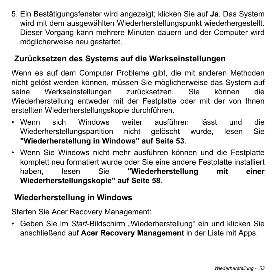 Wiederherstellung in windows | Acer Aspire M3-581TG User Manual | Page 285 / 3478