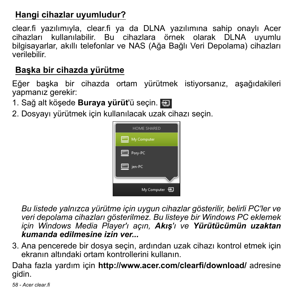 Hangi cihazlar uyumludur, Başka bir cihazda yürütme | Acer Aspire M3-581TG User Manual | Page 2894 / 3478