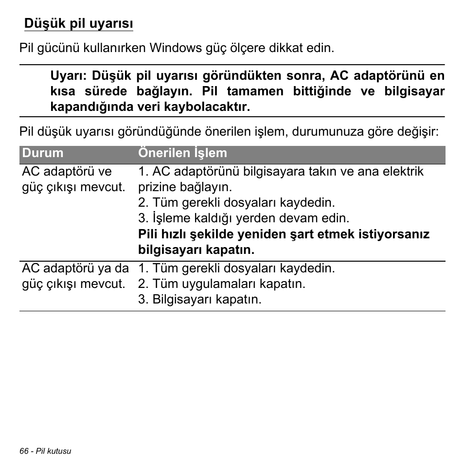 Düşük pil uyarısı | Acer Aspire M3-581TG User Manual | Page 2902 / 3478
