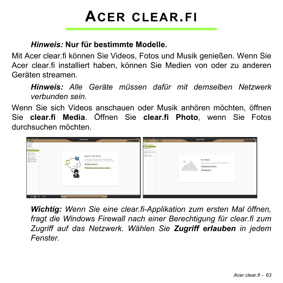 Acer clear.fi, Clear | Acer Aspire M3-581TG User Manual | Page 295 / 3478