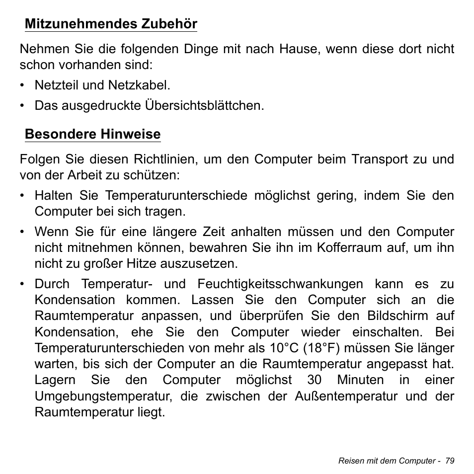 Mitzunehmendes zubehör, Besondere hinweise, Mitzunehmendes zubehör besondere hinweise | Acer Aspire M3-581TG User Manual | Page 311 / 3478