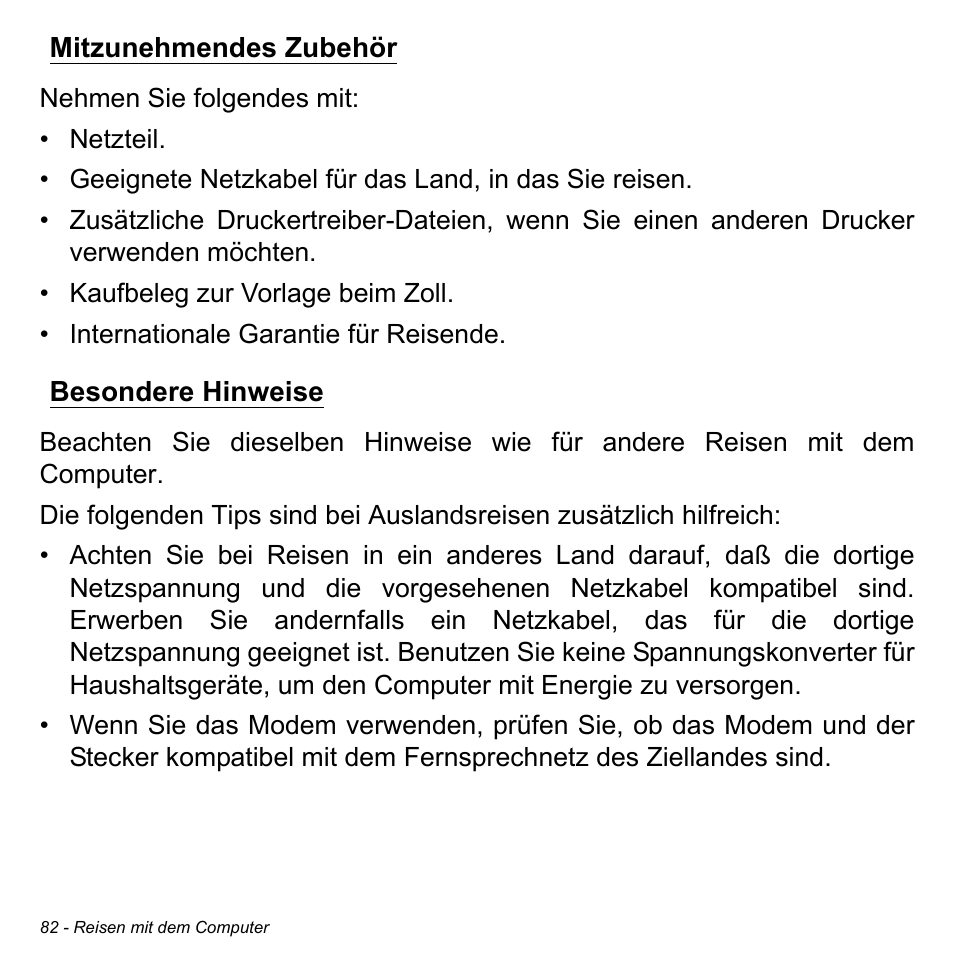 Mitzunehmendes zubehör, Besondere hinweise, Mitzunehmendes zubehör besondere hinweise | Acer Aspire M3-581TG User Manual | Page 314 / 3478