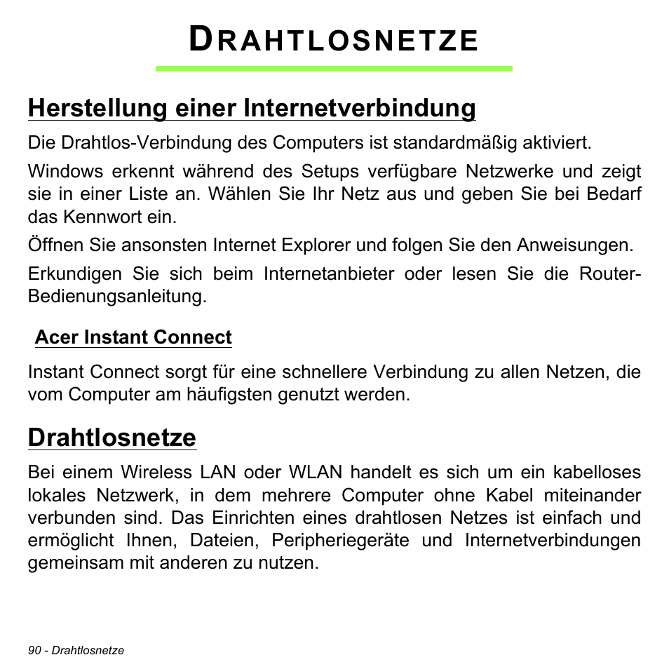 Drahtlosnetze, Herstellung einer internetverbindung, Acer instant connect | Rahtlosnetze | Acer Aspire M3-581TG User Manual | Page 322 / 3478