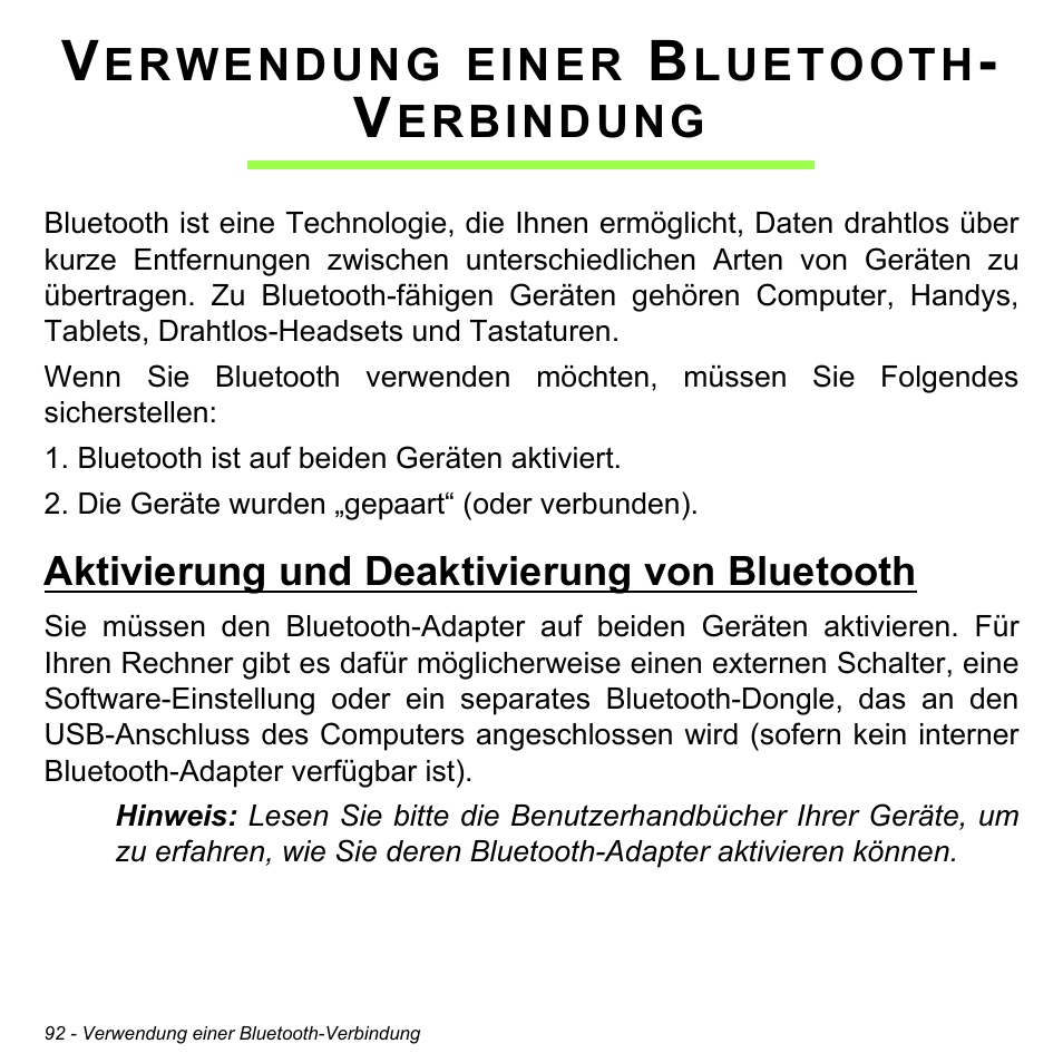 Verwendung einer bluetooth- verbindung, Aktivierung und deaktivierung von bluetooth | Acer Aspire M3-581TG User Manual | Page 324 / 3478