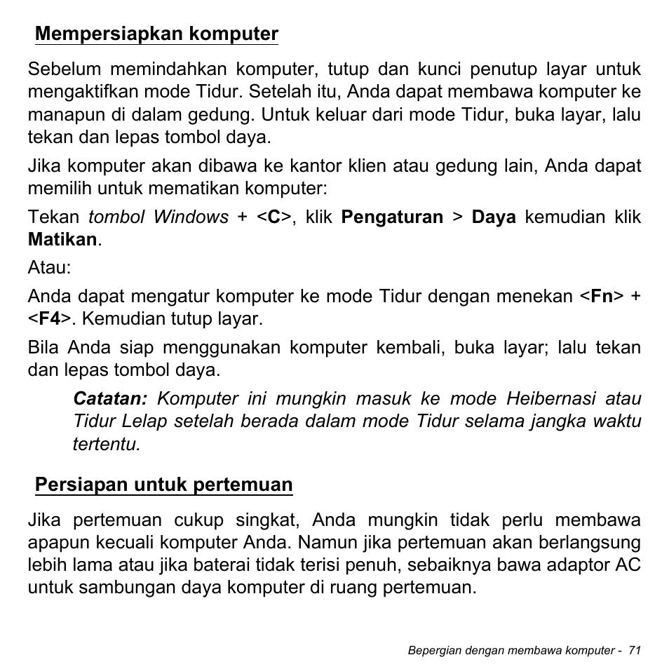 Mempersiapkan komputer, Persiapan untuk pertemuan, Mempersiapkan komputer persiapan untuk pertemuan | Acer Aspire M3-581TG User Manual | Page 3321 / 3478