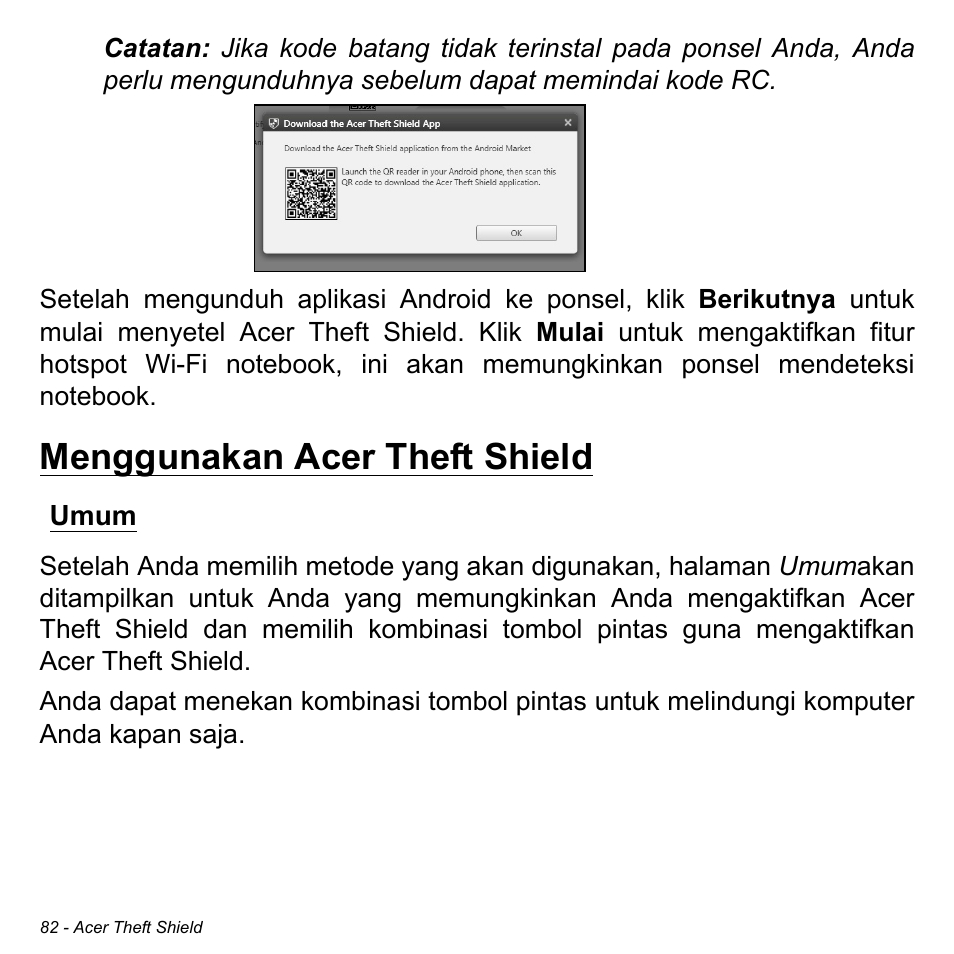 Menggunakan acer theft shield, Umum | Acer Aspire M3-581TG User Manual | Page 3332 / 3478