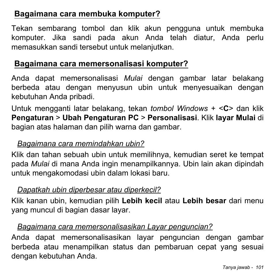 Bagaimana cara membuka komputer, Bagaimana cara memersonalisasi komputer | Acer Aspire M3-581TG User Manual | Page 3351 / 3478