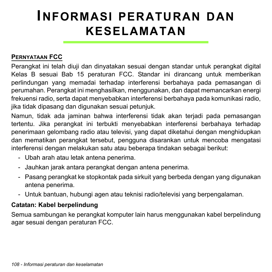 Informasi peraturan dan keselamatan, Nformasi, Peraturan | Keselamatan | Acer Aspire M3-581TG User Manual | Page 3358 / 3478