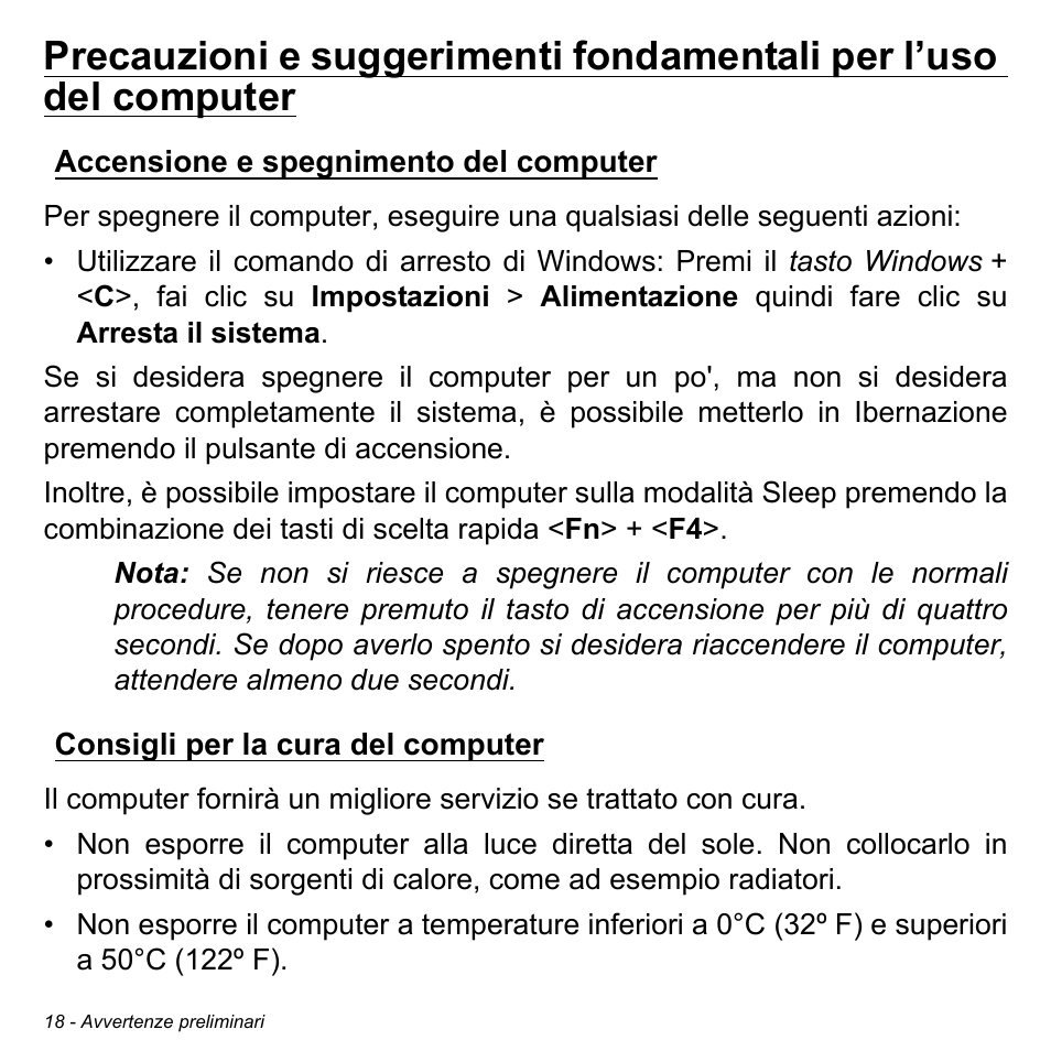 Accensione e spegnimento del computer, Consigli per la cura del computer | Acer Aspire M3-581TG User Manual | Page 376 / 3478