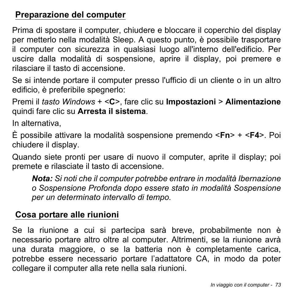Preparazione del computer, Cosa portare alle riunioni | Acer Aspire M3-581TG User Manual | Page 431 / 3478