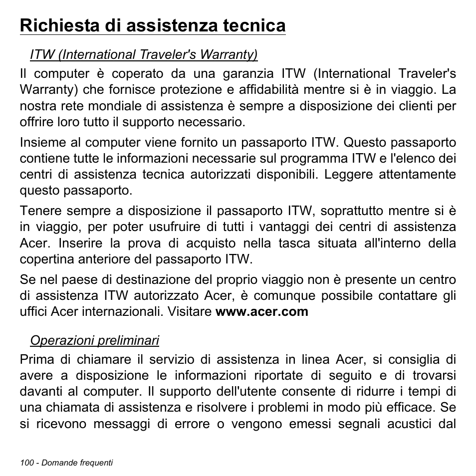 Richiesta di assistenza tecnica | Acer Aspire M3-581TG User Manual | Page 458 / 3478