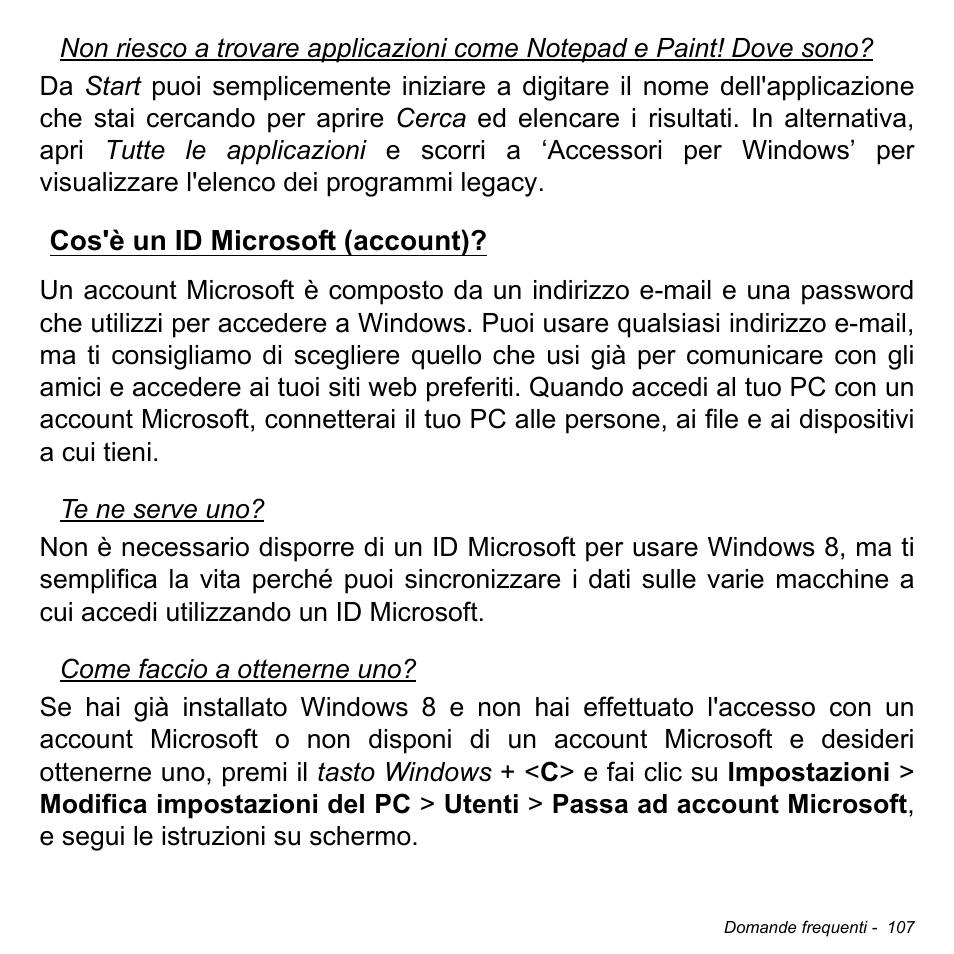 Cos'è un id microsoft (account) | Acer Aspire M3-581TG User Manual | Page 465 / 3478