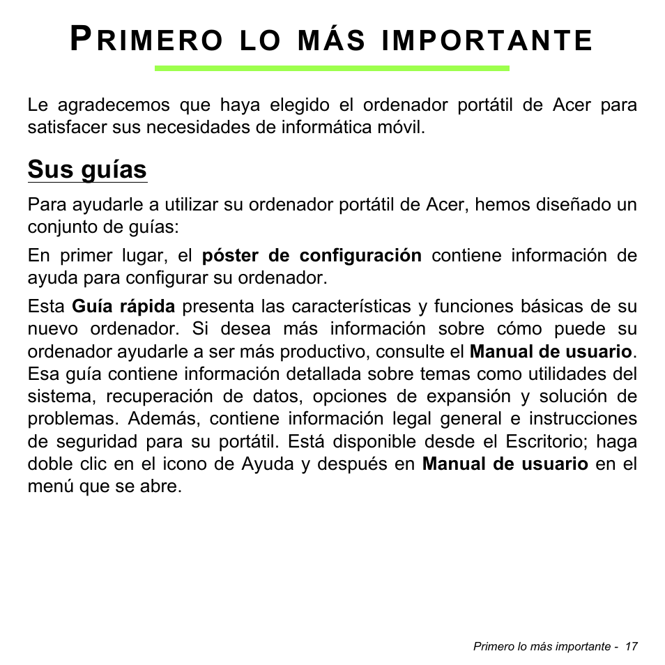 Primero lo más importante, Sus guías | Acer Aspire M3-581TG User Manual | Page 495 / 3478