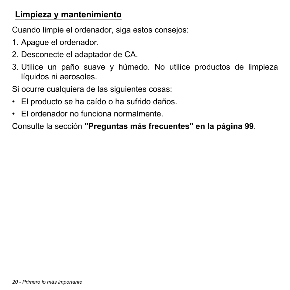 Limpieza y mantenimiento | Acer Aspire M3-581TG User Manual | Page 498 / 3478