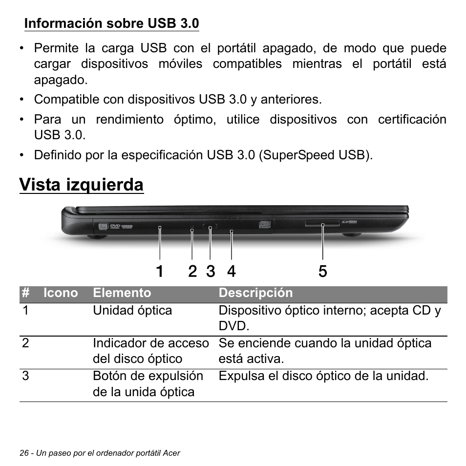 Información sobre usb 3.0, Vista izquierda | Acer Aspire M3-581TG User Manual | Page 504 / 3478