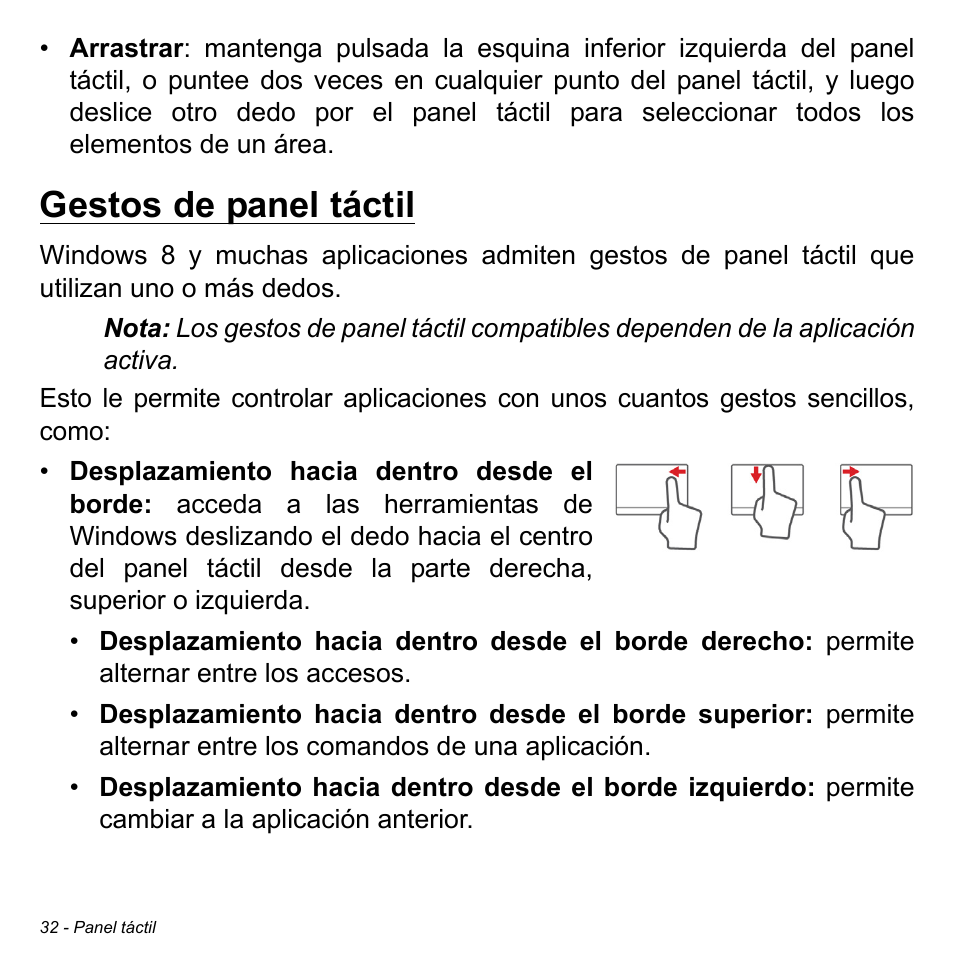 Gestos de panel táctil | Acer Aspire M3-581TG User Manual | Page 510 / 3478