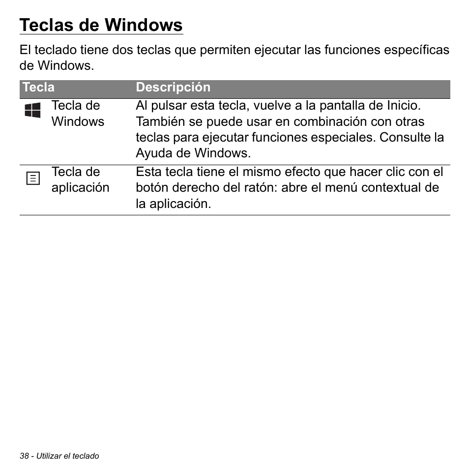 Teclas de windows | Acer Aspire M3-581TG User Manual | Page 516 / 3478
