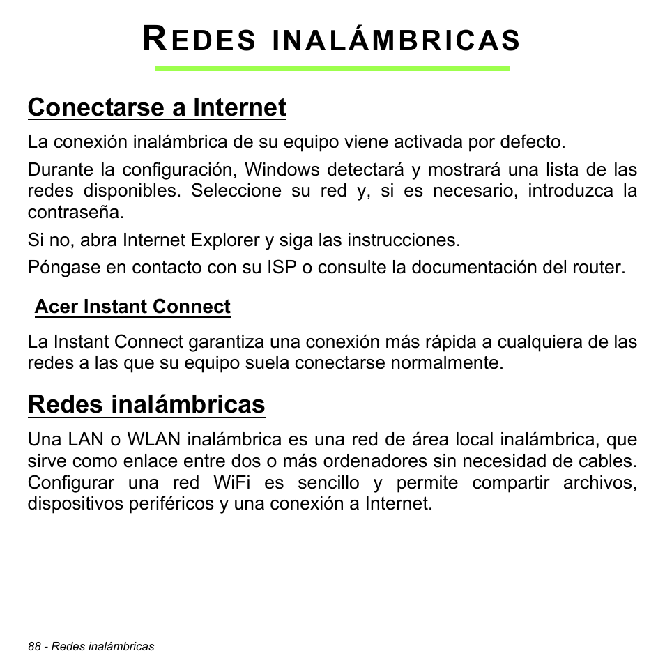 Redes inalámbricas, Conectarse a internet, Acer instant connect | Edes, Inalámbricas | Acer Aspire M3-581TG User Manual | Page 566 / 3478