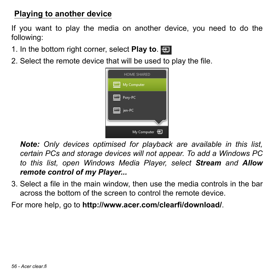 Playing to another device | Acer Aspire M3-581TG User Manual | Page 58 / 3478