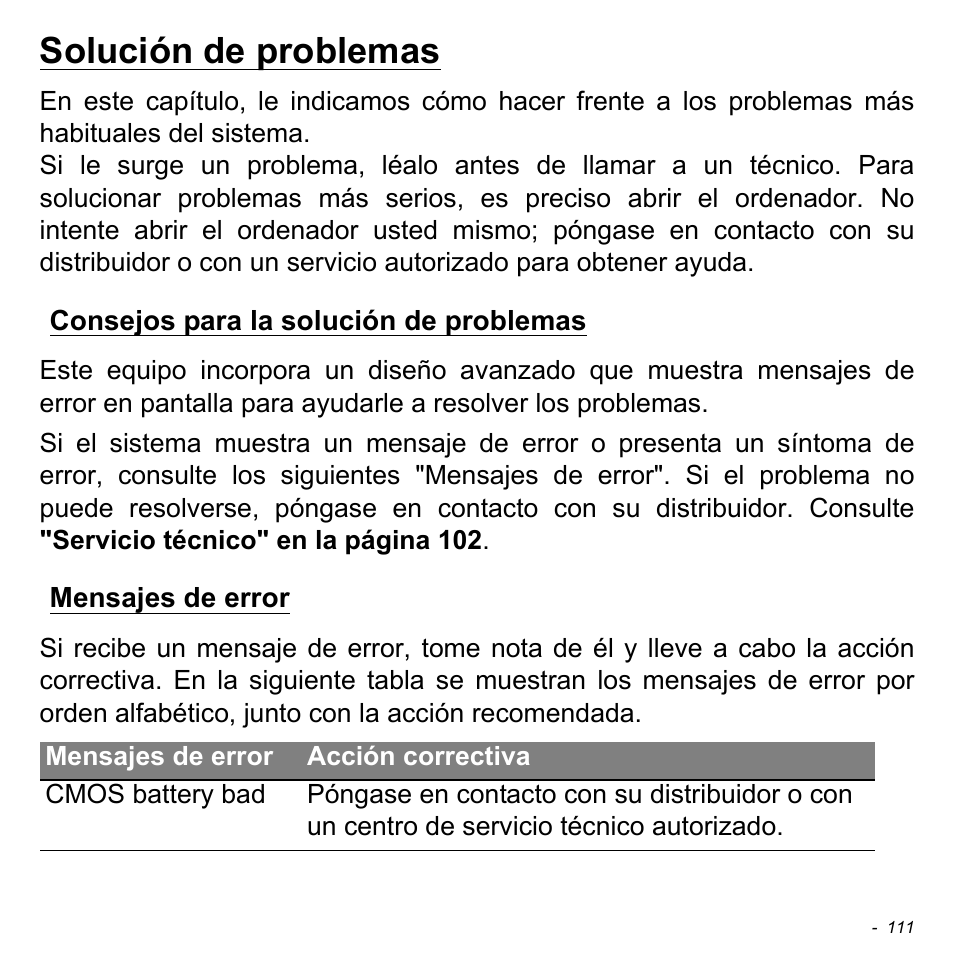 Solución de problemas, Consejos para la solución de problemas, Mensajes de error | Acer Aspire M3-581TG User Manual | Page 589 / 3478