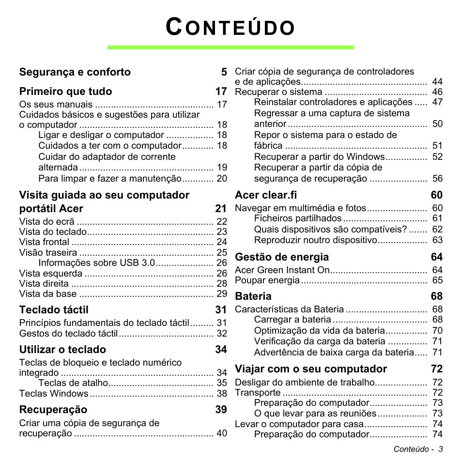 Onteúdo | Acer Aspire M3-581TG User Manual | Page 603 / 3478