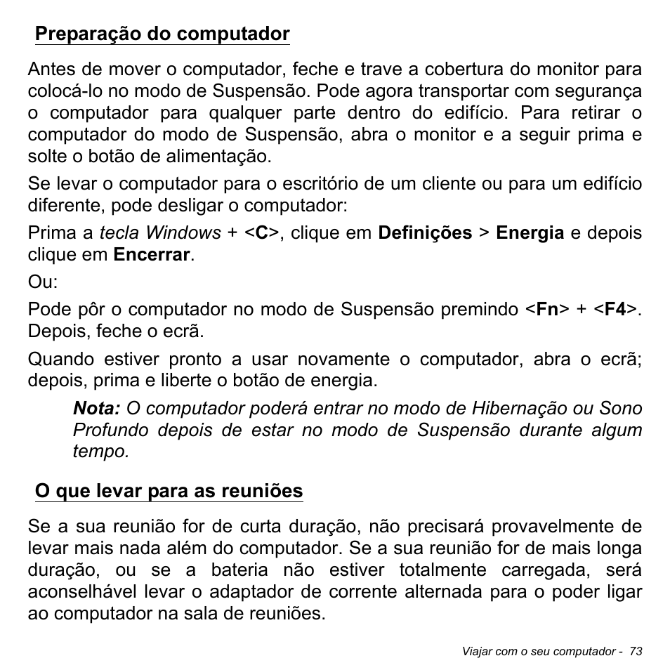 Preparação do computador, O que levar para as reuniões | Acer Aspire M3-581TG User Manual | Page 673 / 3478