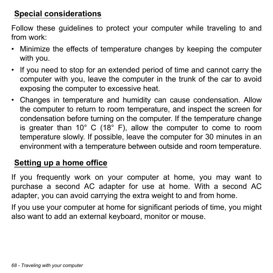 Special considerations, Setting up a home office, Special considerations setting up a home office | Acer Aspire M3-581TG User Manual | Page 70 / 3478