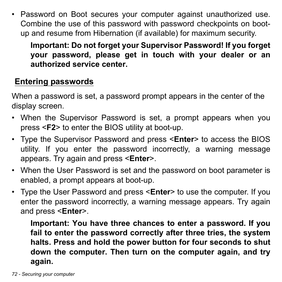 Entering passwords | Acer Aspire M3-581TG User Manual | Page 74 / 3478