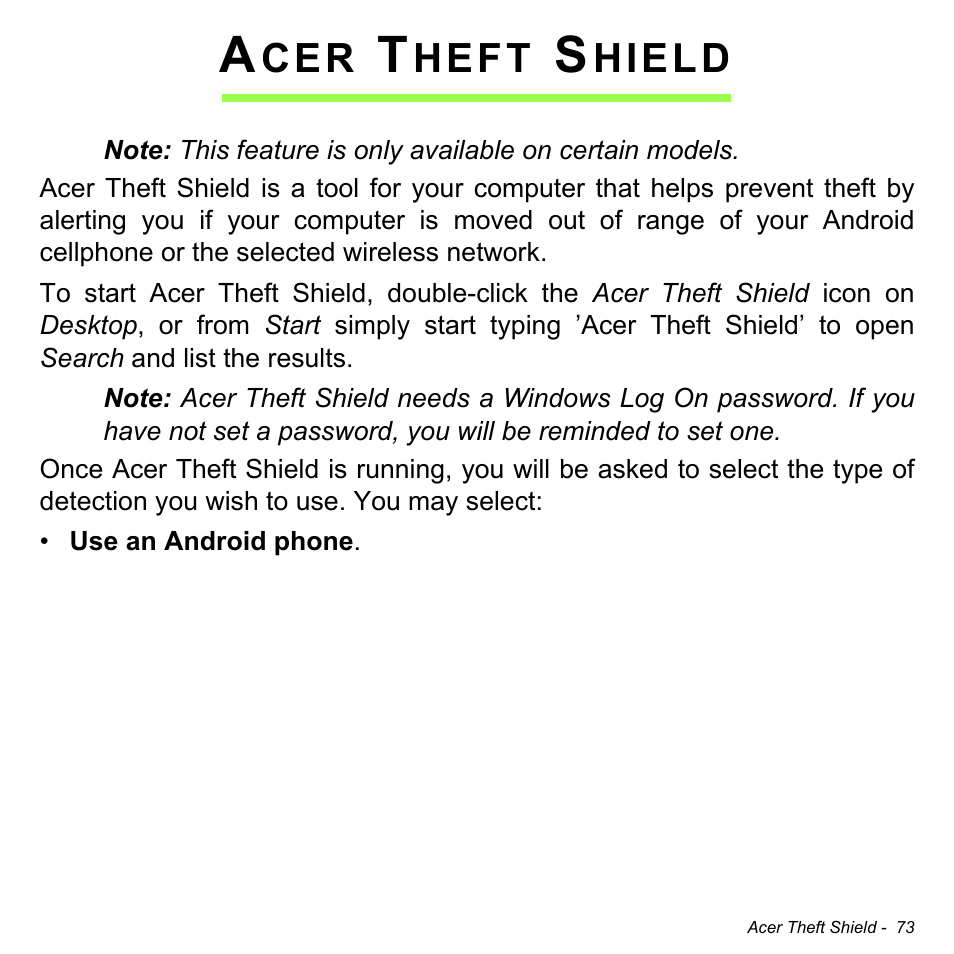Acer theft shield, Heft, Hield | Acer Aspire M3-581TG User Manual | Page 75 / 3478