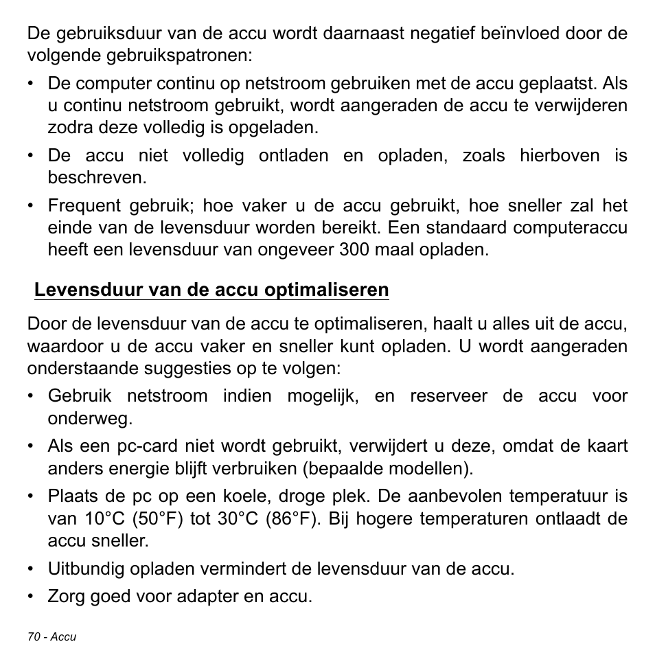 Levensduur van de accu optimaliseren | Acer Aspire M3-581TG User Manual | Page 790 / 3478