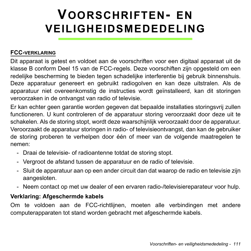 Voorschriften- en veiligheidsmededeling, Oorschriften, Veiligheidsmededeling | Acer Aspire M3-581TG User Manual | Page 831 / 3478