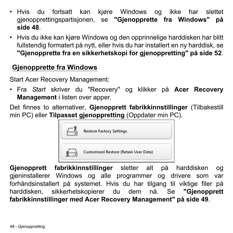 Gjenopprette fra windows | Acer Aspire M3-581TG User Manual | Page 888 / 3478