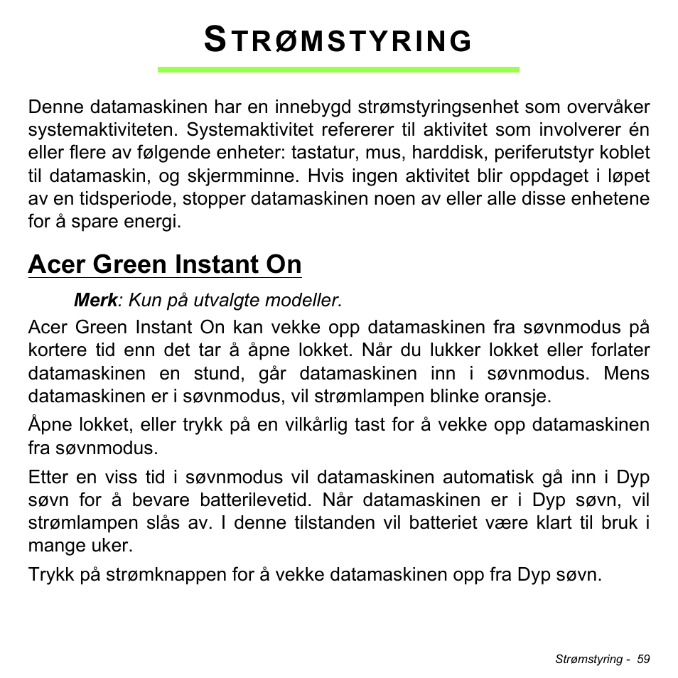 Strømstyring, Acer green instant on, Trømstyring | Acer Aspire M3-581TG User Manual | Page 899 / 3478