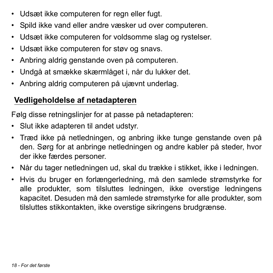 Vedligeholdelse af netadapteren | Acer Aspire M3-581TG User Manual | Page 968 / 3478