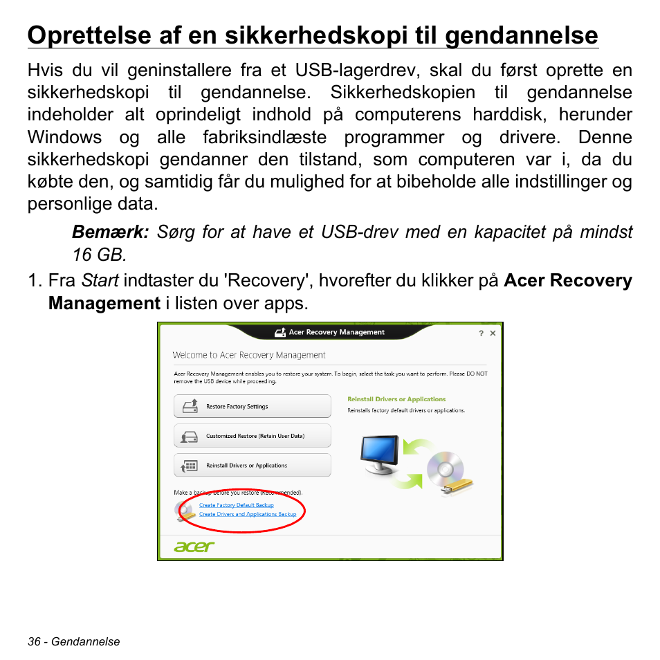 Oprettelse af en sikkerhedskopi til gendannelse | Acer Aspire M3-581TG User Manual | Page 986 / 3478