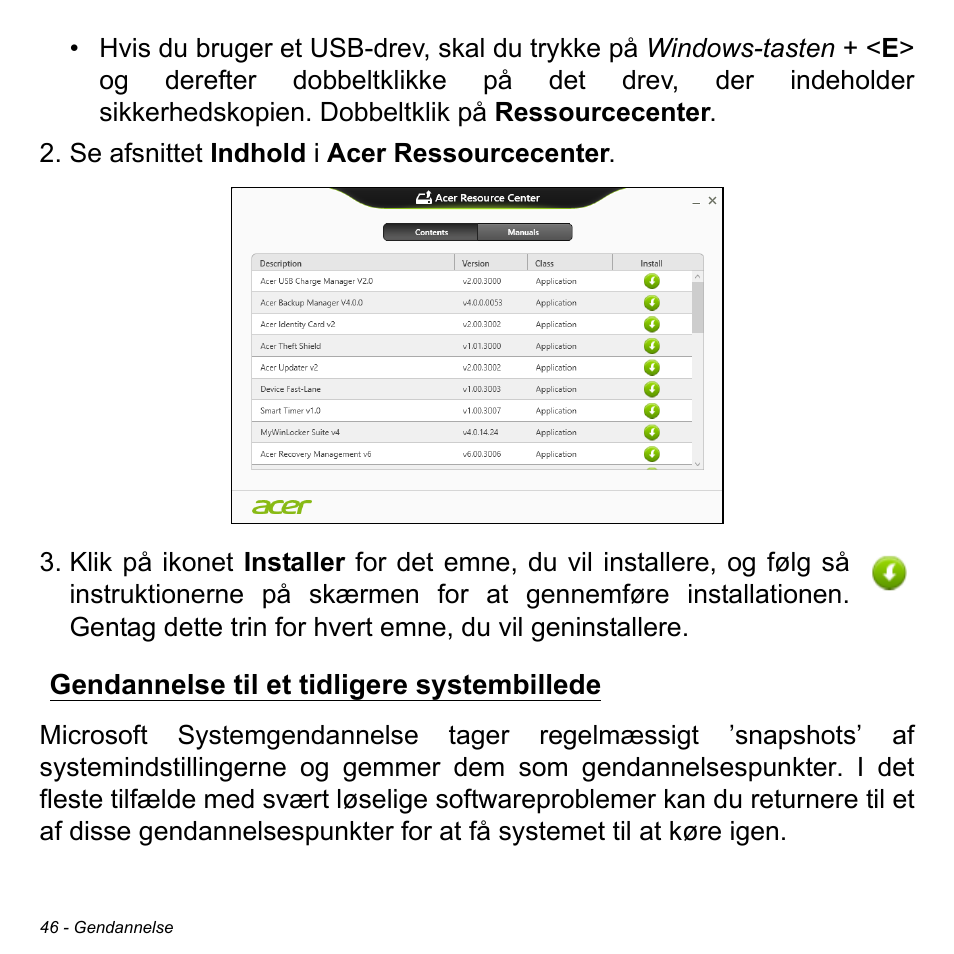 Gendannelse til et tidligere systembillede | Acer Aspire M3-581TG User Manual | Page 996 / 3478
