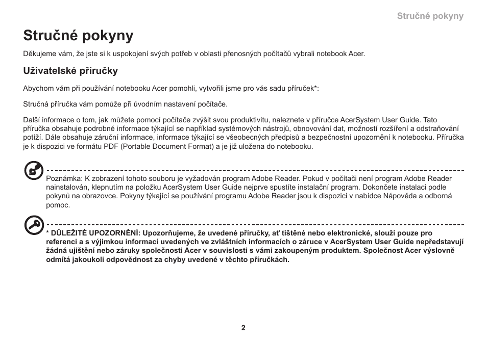 Stručné pokyny, Uživatelské příručky | Acer Aspire 1551 User Manual | Page 177 / 374