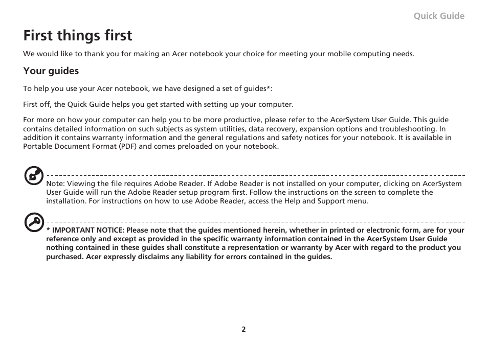 First things first | Acer Aspire 1551 User Manual | Page 9 / 374